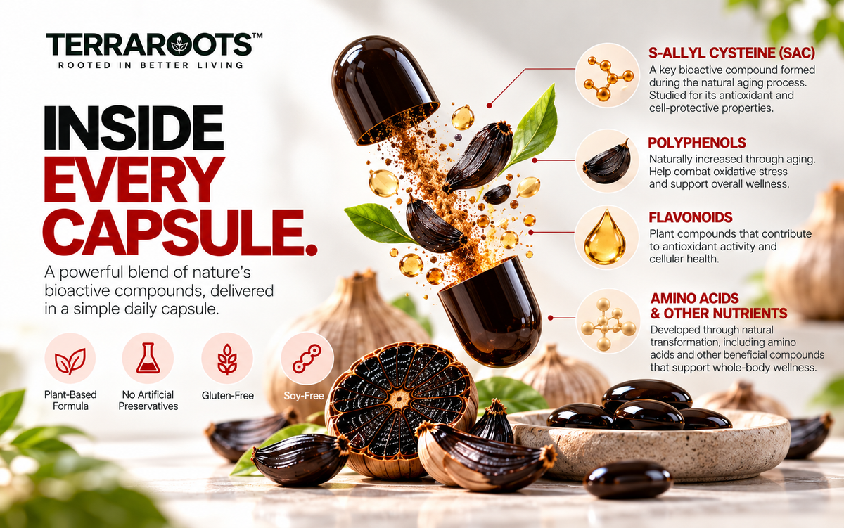 TERRAROOTS™ Black Garlic Extract | Heart & Circulatory Support | 60 Softgels