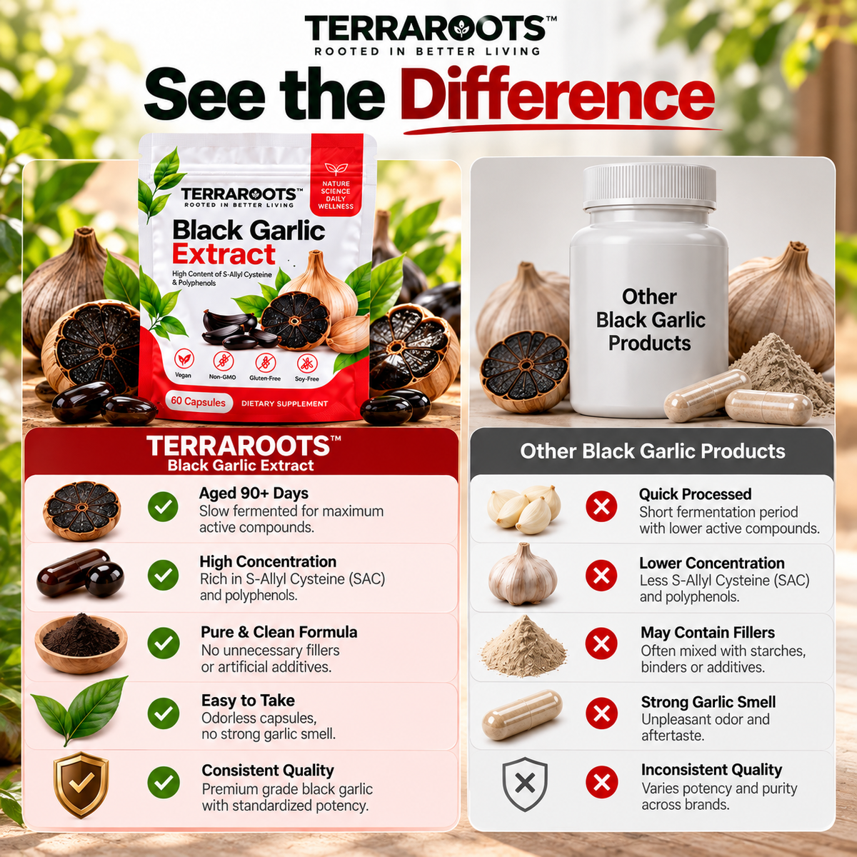TERRAROOTS™ Black Garlic Extract | Heart & Circulatory Support | 60 Softgels